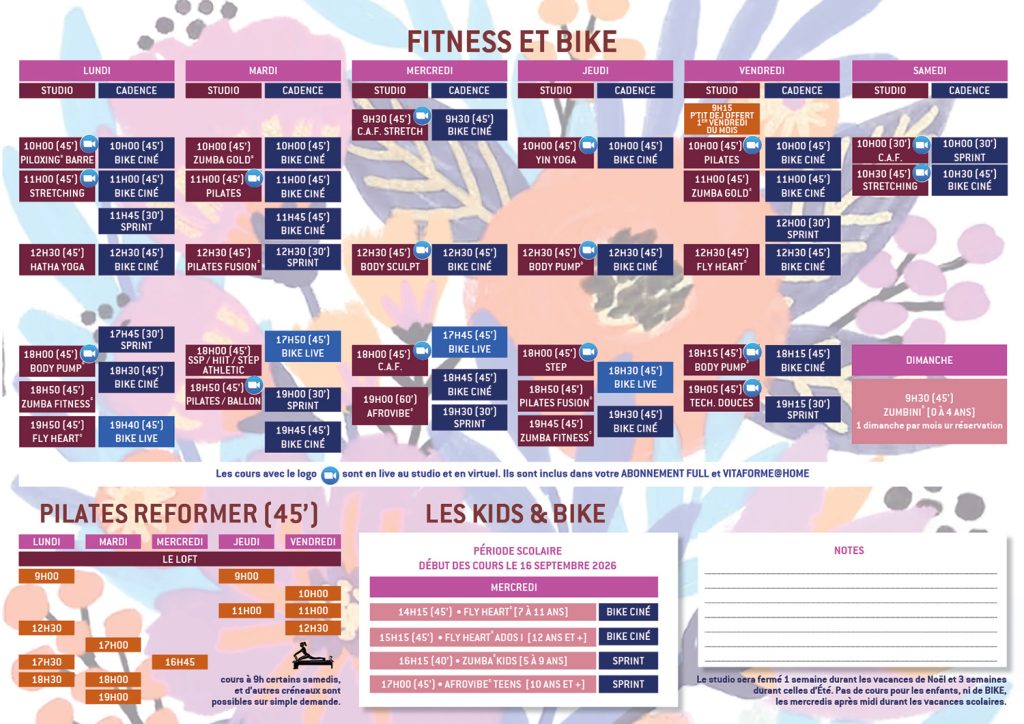 Planning studio vitaforme septembre 2026